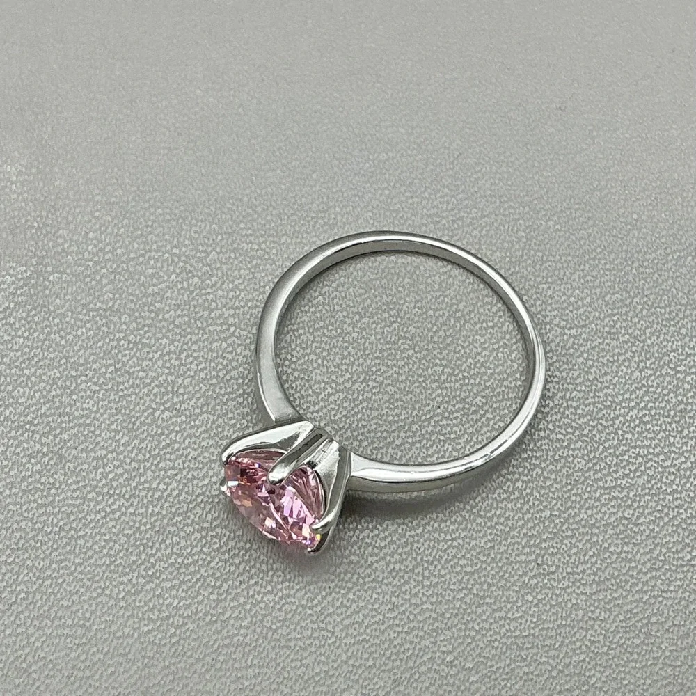 Danbury Mint Ring Pink Heart Crystal Solitaire Silver Tone Ring Size 8